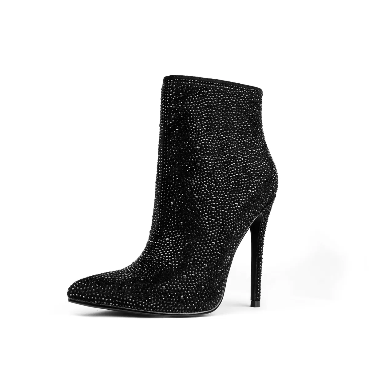 100mm/120mm Women's Rhinestone Ankle Boots with Closed Pointed Toe  Stilettos Autumn  Warm Dress Booties -vocosishoes