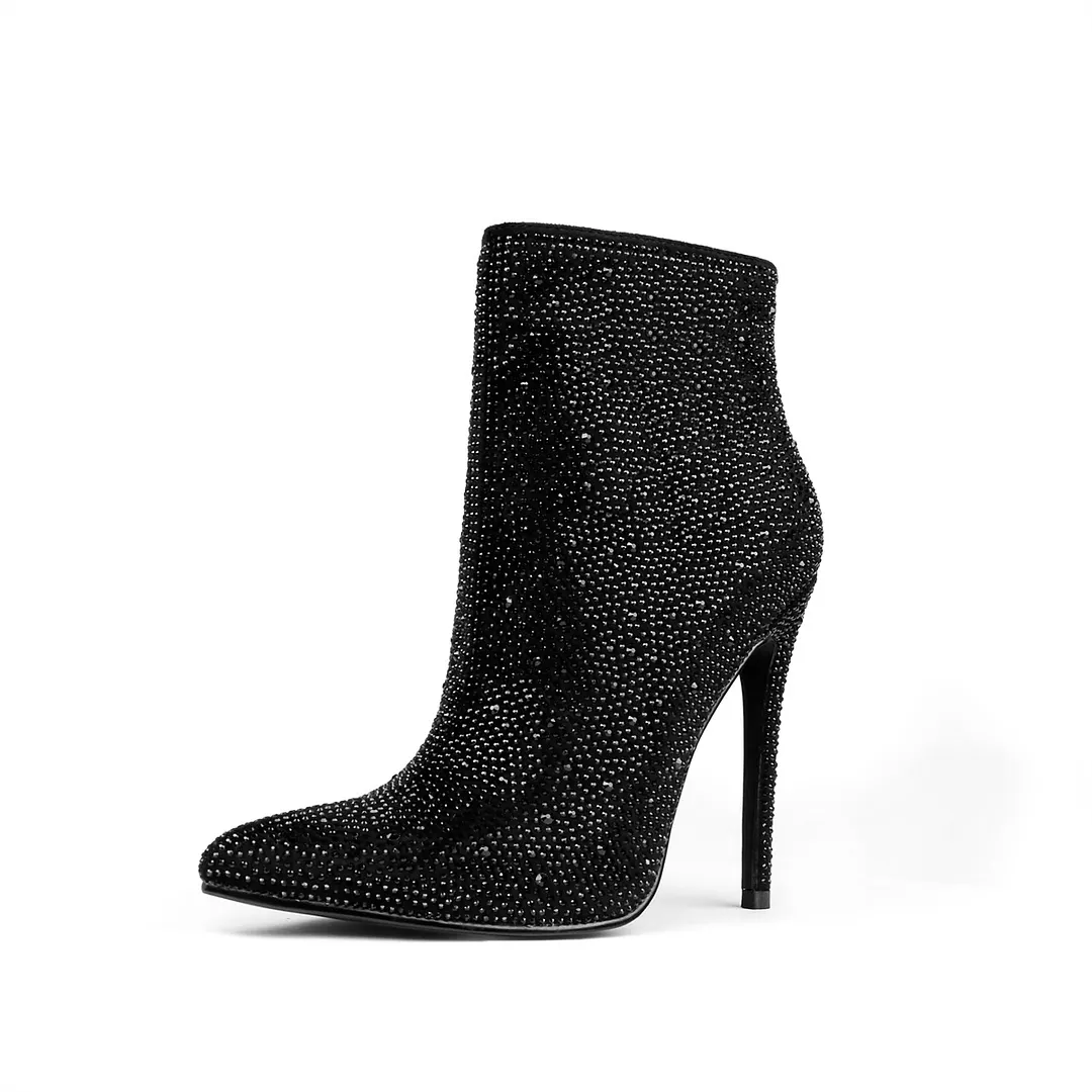100mm/120mm Women's Rhinestone Ankle Boots with Closed Pointed Toe  Stilettos Autumn  Warm Dress Booties -vocosishoes