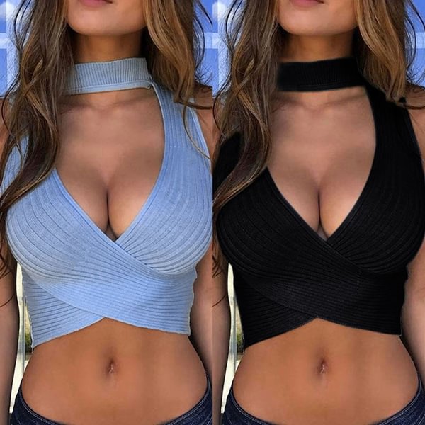 Cross Wrap Chest Summer Slim Tops Sleeveless Halter Sweater Women - Life is Beautiful for You - SheChoic
