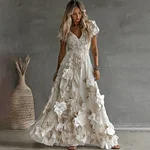 Women's Vintage Boho Floral Art  Short-sleeved Maxi Dress - Image 2