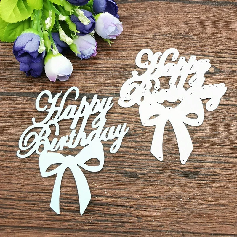 AOKEDIY Happy birthday with bow Metal Cutting Dies Stencil Scrapbooking Photo Album Card Paper Embossing Craft DIY Die Cut