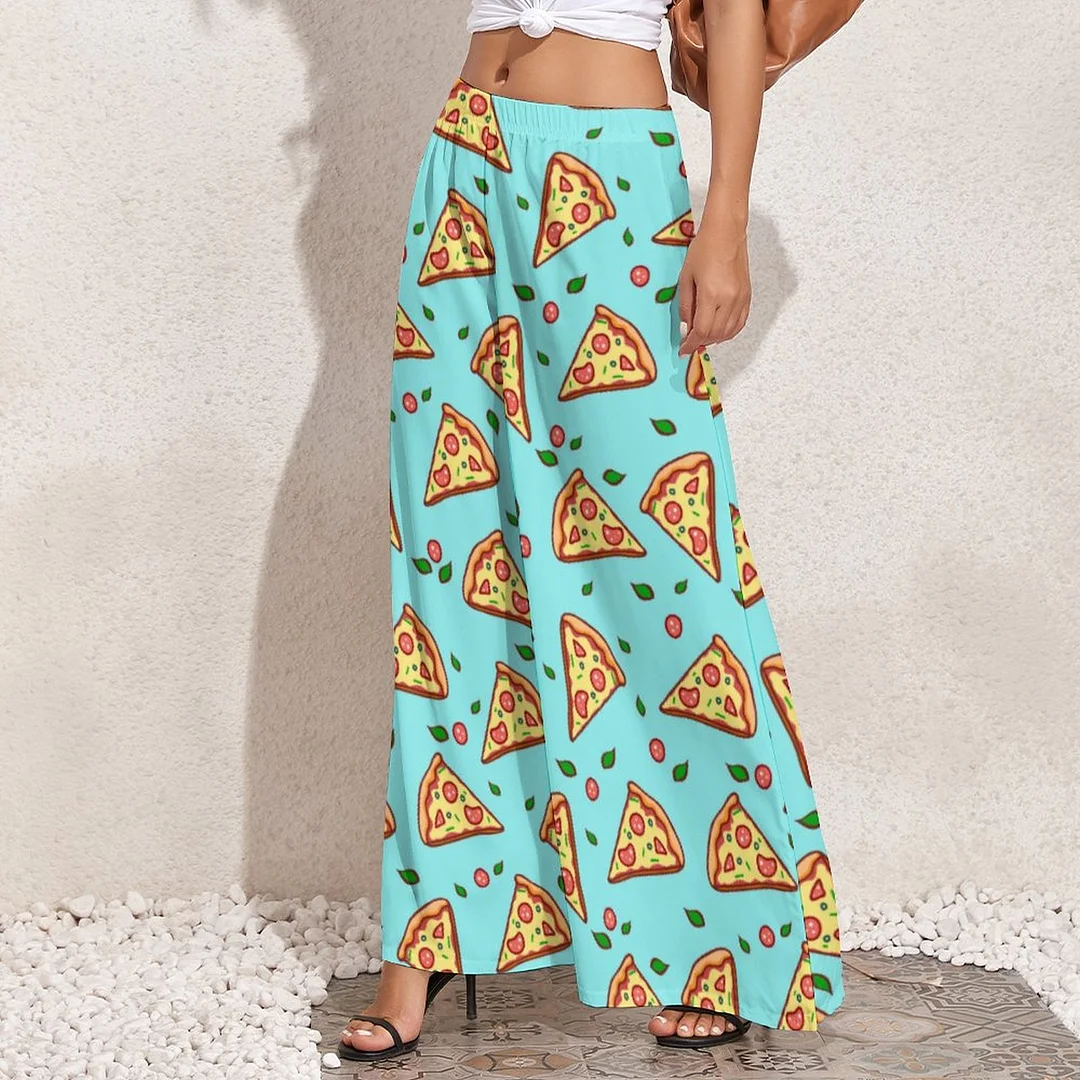 Bright Colorful Pepperoni Pizza Pattern Loose Fit Stretchy Wide Leg Palazzo Lounge Women Casual Loose Wide Leg Pants