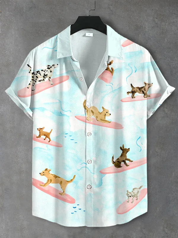 Men's Dog Surfing Art Print Shirt