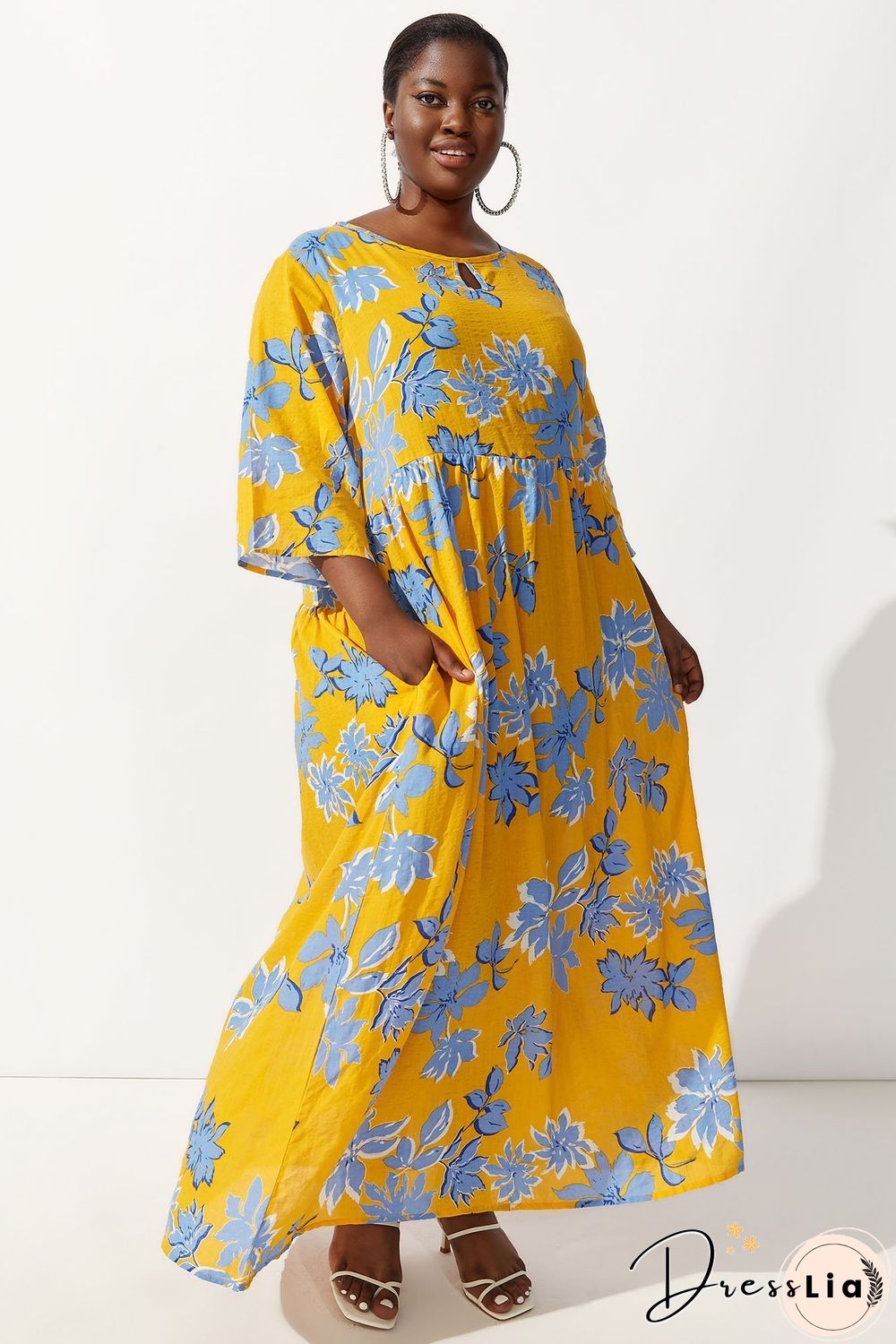 Round-neck Floral-print Maxi Dress P14444
