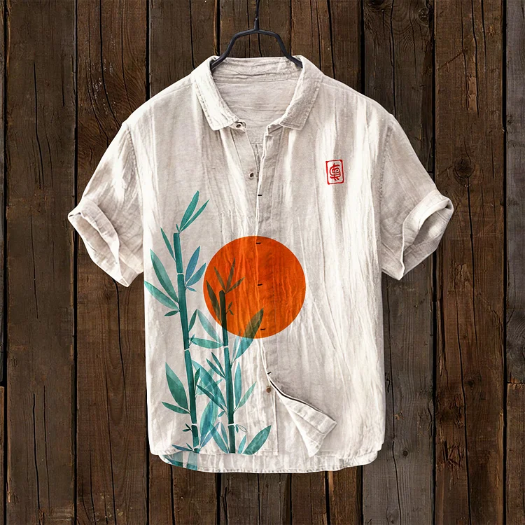 Bamboo Japanese Art Linen Blend Comfy Shirt