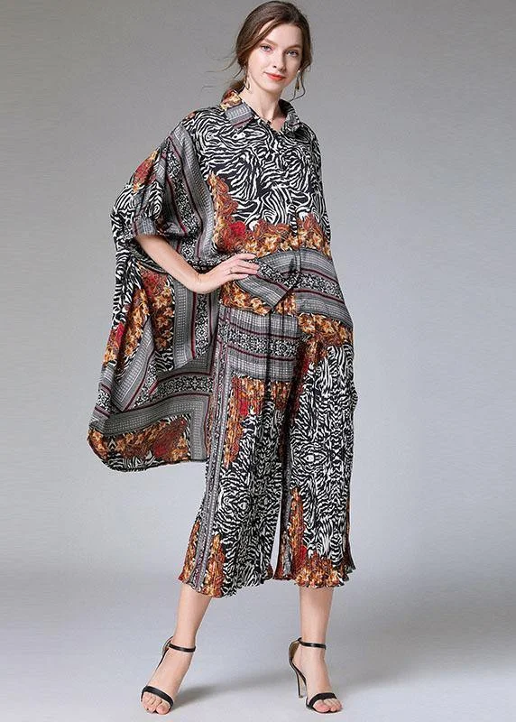 Diy Color Block Zebra Pattern Asymmetrical Design Print Spring Chiffon Two-Piece Set Half Sleeve