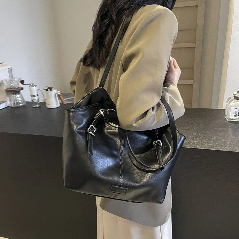 Women's Large Pu Leather Solid Color Vintage Style Classic Style Sewing Thread Square Zipper Tote Bag2
