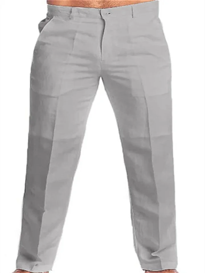 Men's Linen Pants Trousers Summer Pants Beach Pants Straight Leg Plain Comfort Outdoor Casual Daily Linen / Cotton Blend Streetwear Stylish Black White | 168DEAL