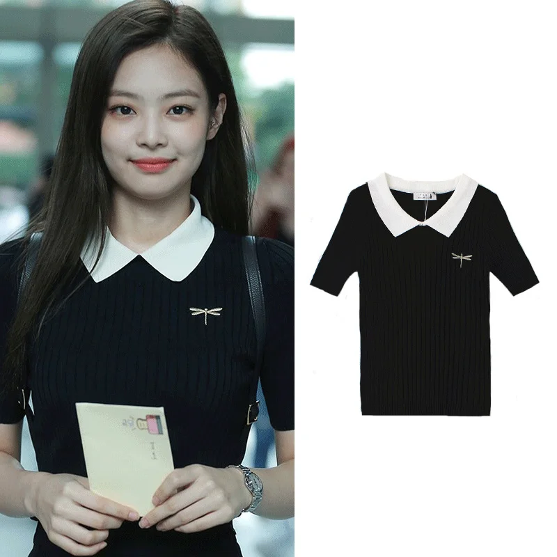 Blackpink jennie polo knitting shirt
