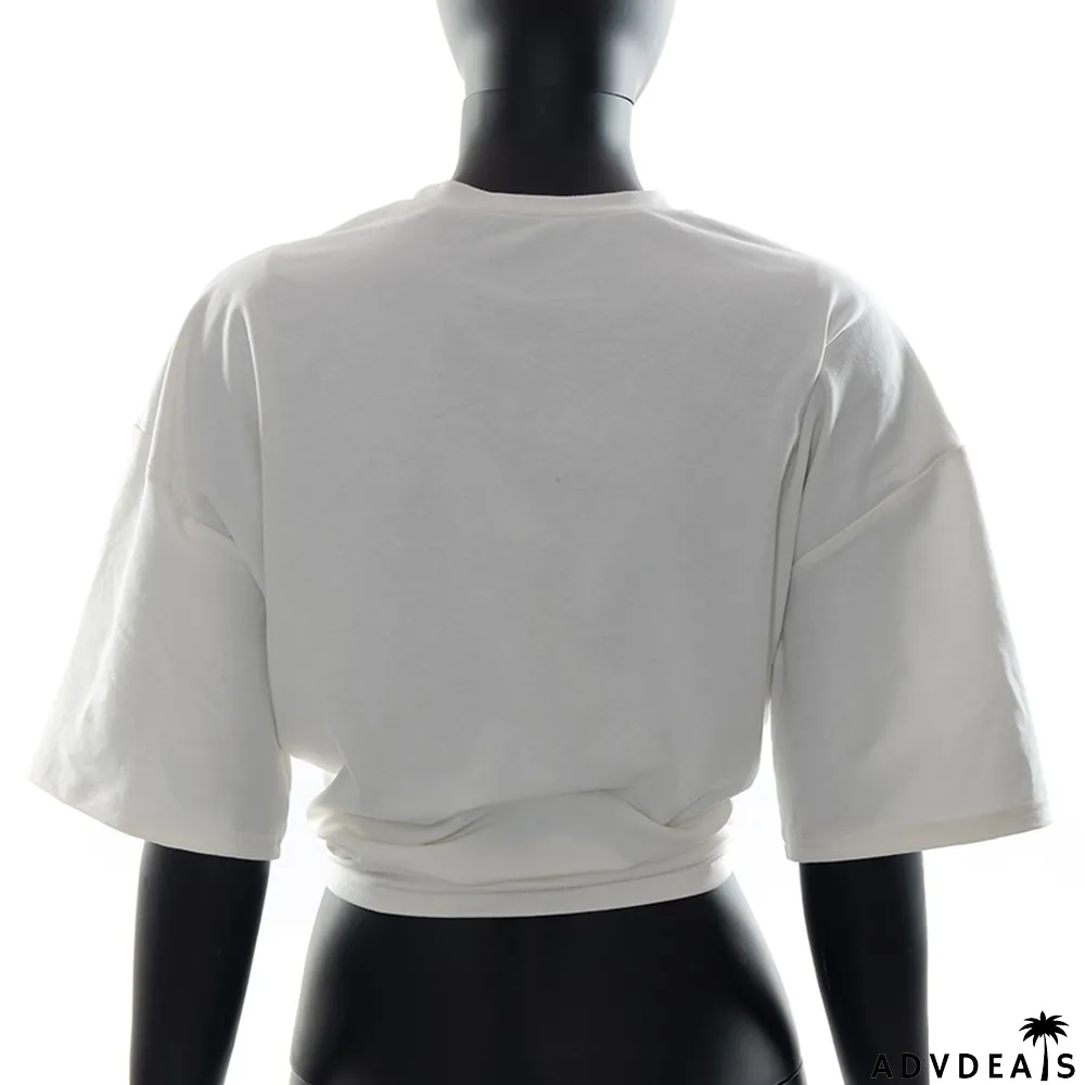 Fashion Women Spring Loose Letter Print Sports Casual Cropped Top