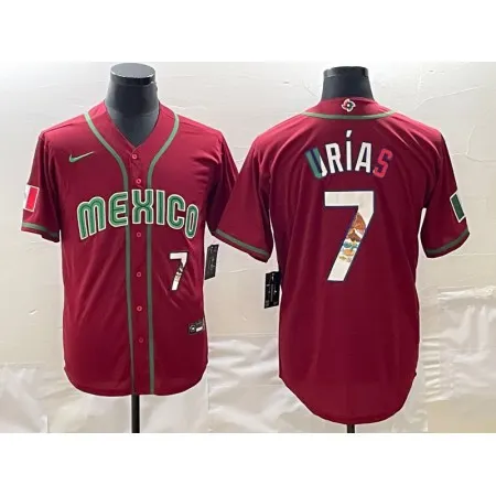 Men's Mexico Baseball #7 Julio Urias 2023 Red World Baseball Classic Stitched Jersey V6FX