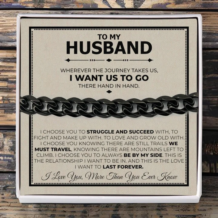 To My Husband Cuban Chain Bracelet Set Stainless Steel Bracelet - I Love You, More Than You Ever Know