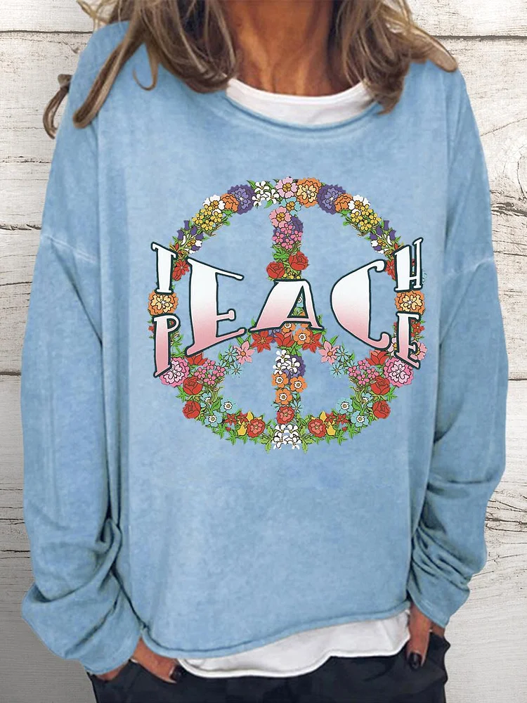 Teach Peace Vintage Women Loose Sweatshirt