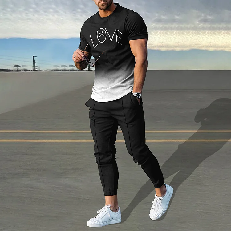 BrosWear Gradient Love Smiley Print T-Shirt And Pants Co-Ord