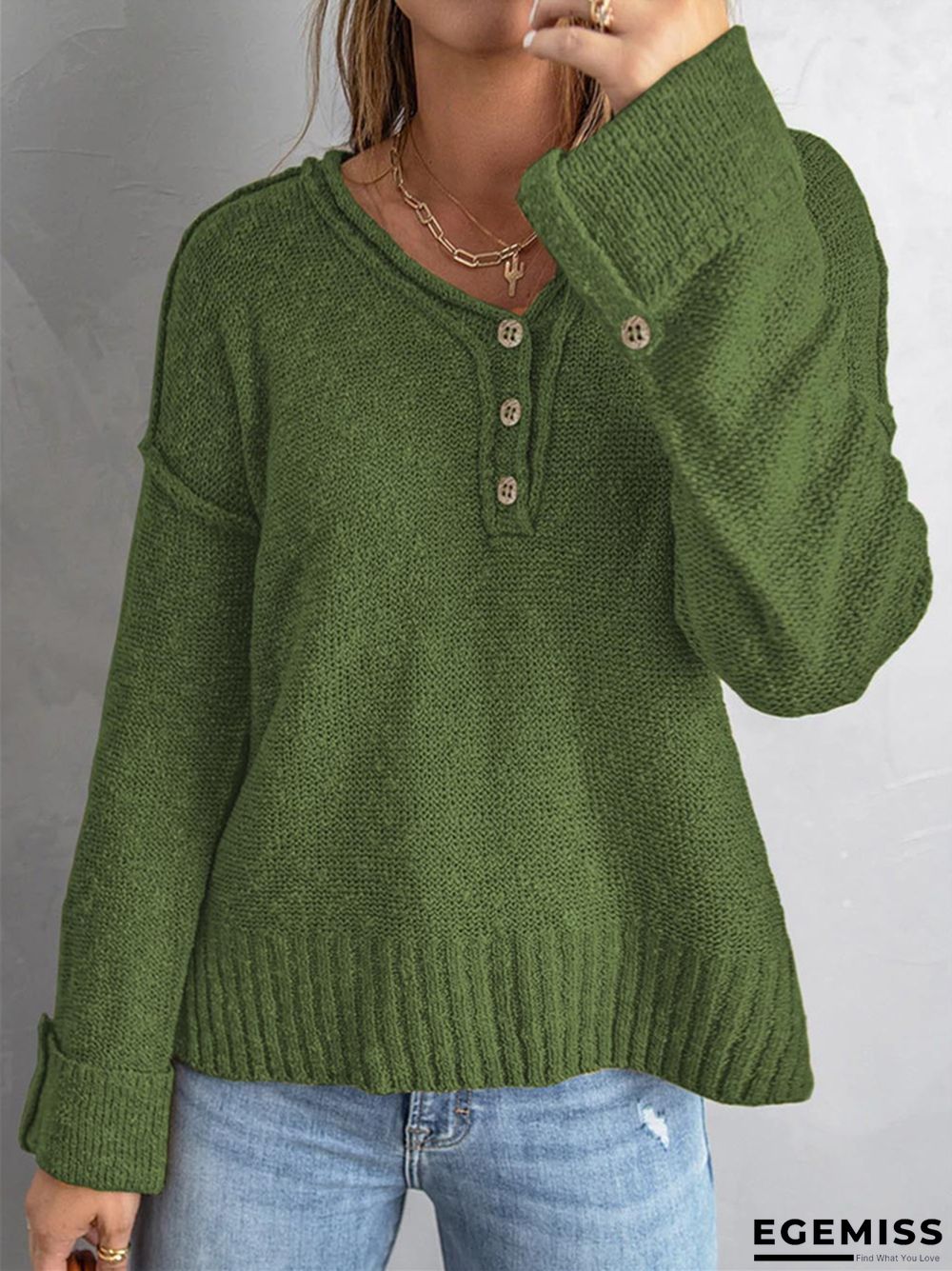 Fashion Solid Color Loose Button Knitted Sweater | EGEMISS