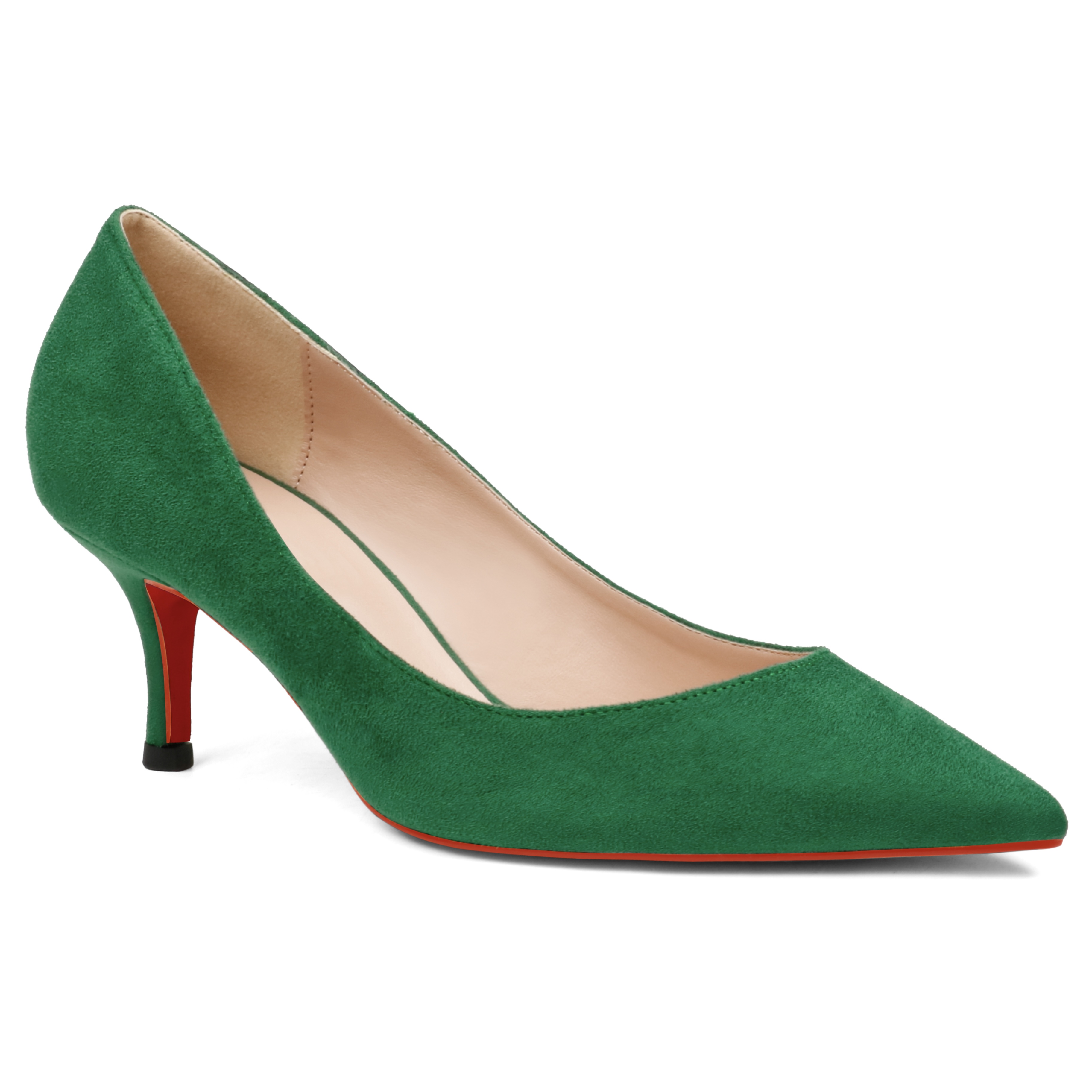60mm Pointed Toe Red Bottom Kitten Heels Daily Suede Pumps for Women-MERUMOTE