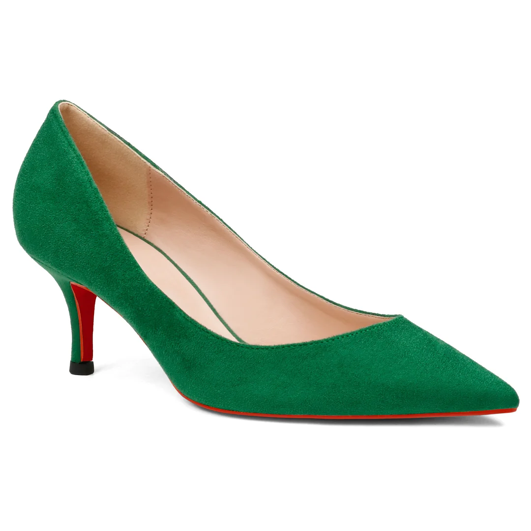 60mm Pointed Toe Red Bottom Kitten Heels Daily Suede Pumps for Women-MERUMOTE