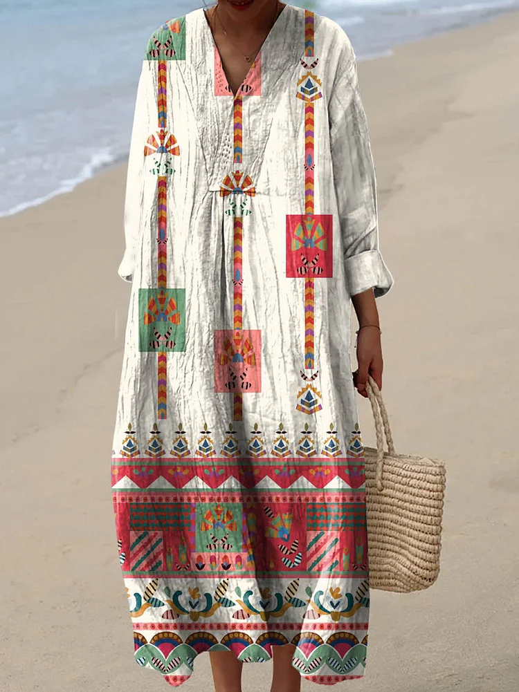 Women's Vintage Ethnic Pattern Art Print Cotton Dress