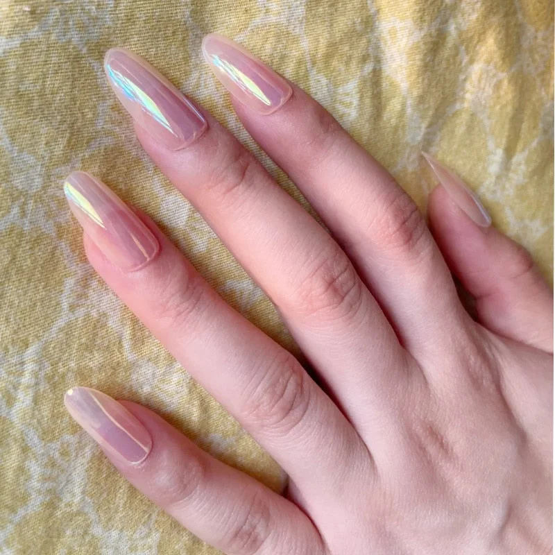 24pcs Long Pointy Head Wearable Manicure fake nails with glue Fashionable Natural Blue Sky White Cloud Water Drop Beautiful nail-Nail Inspo