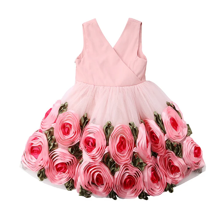 Girls' 3D Flower Fluffy Princess Dress Flaxmaker