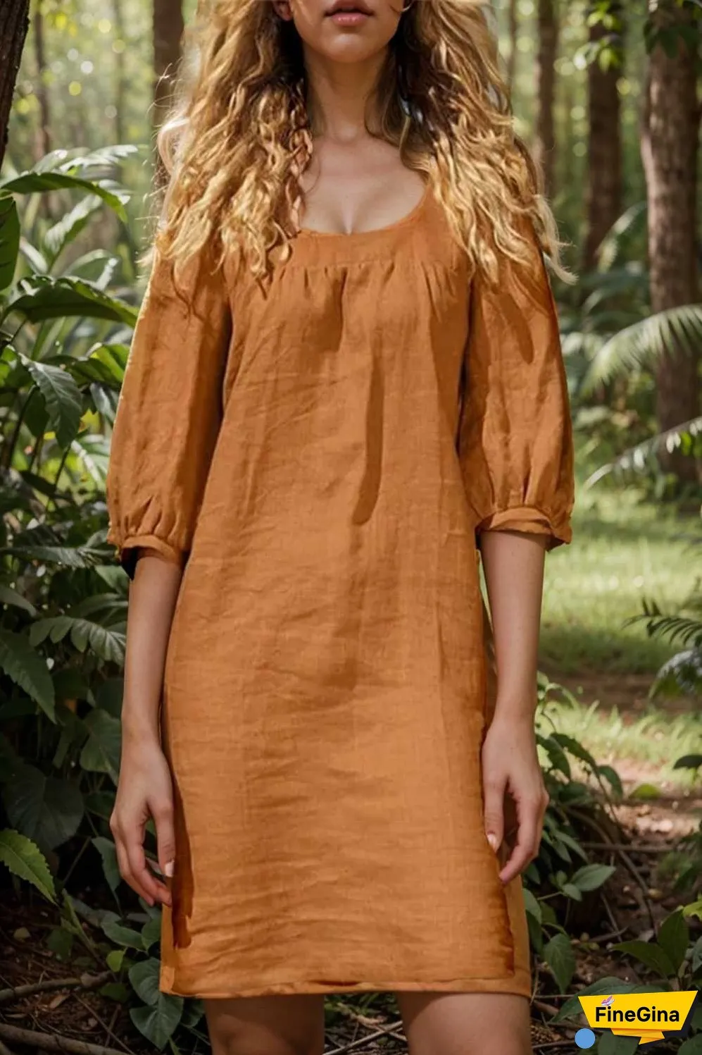 cotton linen loose casual half sleeve mini dress