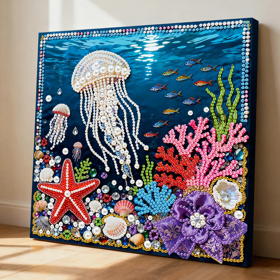 Jellyfish Art Diamond Painting Kit for Adults Home Decor 25x25cm With Frame