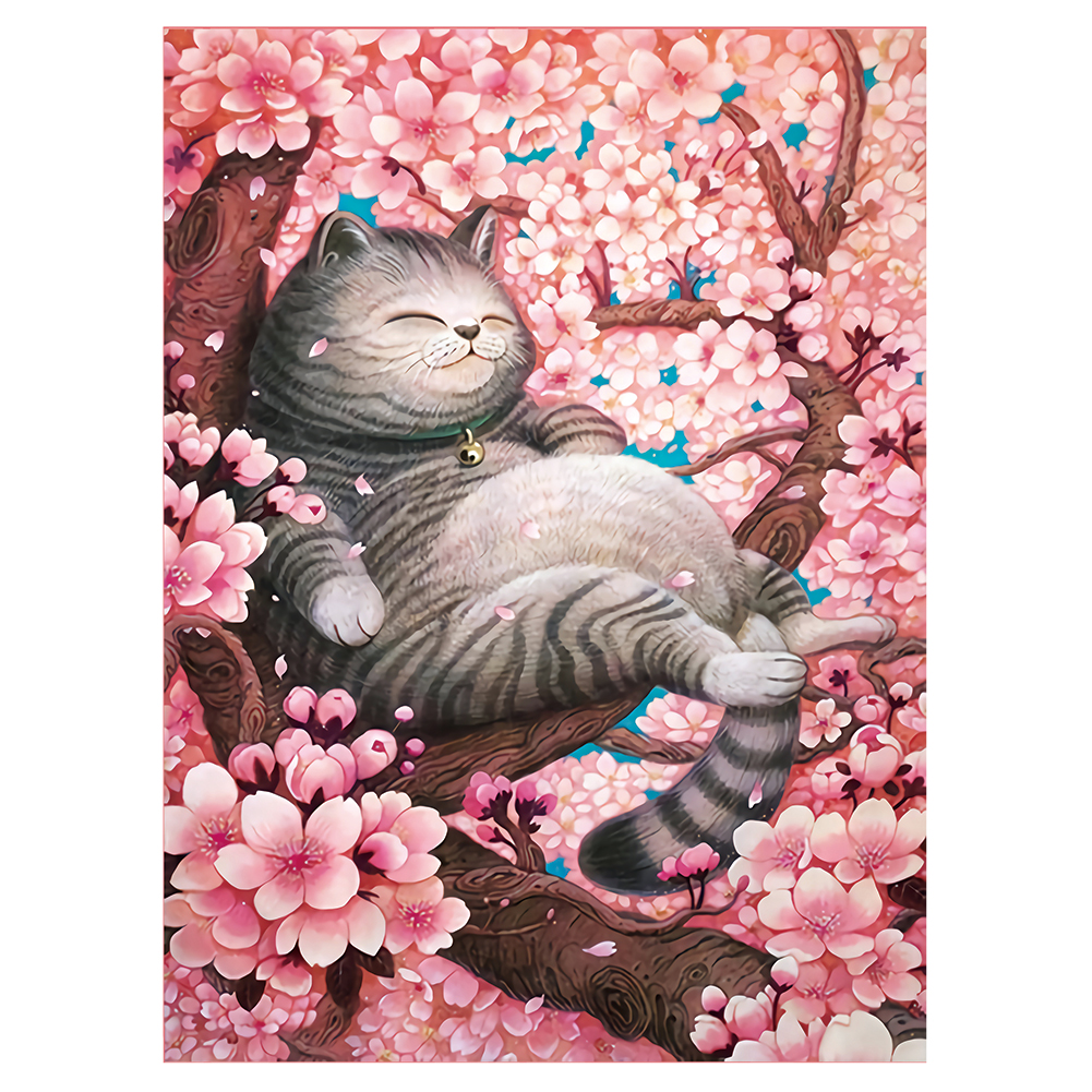 

5 Sakura Cat - 11CT Stamped Cross Stitch - 60*78CM, 501 Original