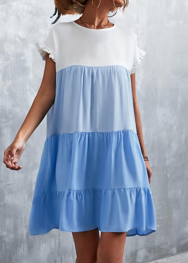 Short Sleeve Round Neck Contrast Dress