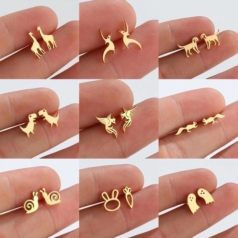 1 Pair Fashion Dog Dinosaur Giraffe 304 Stainless Steel 18K Gold Plated Ear Studs
