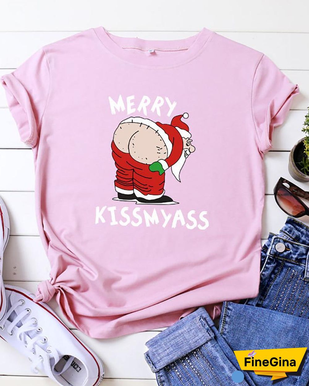 Christmas Short Sleeve Satin Print T-Shirt P10835