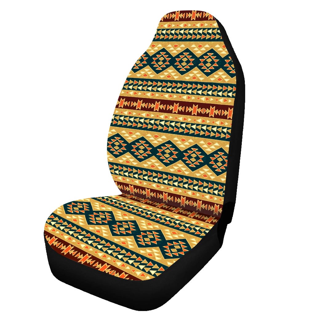 Brown Geometry Pattern Front Car Seat Covers. 5-Seater Set Protector Car Mat Covers, Fit Most Vehicle, Cars, Sedan, Truck, SUV, Van