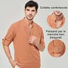 Gioiacombo&trade; Camicia Henley a maniche lunghe in cotone tinta unita da uomo