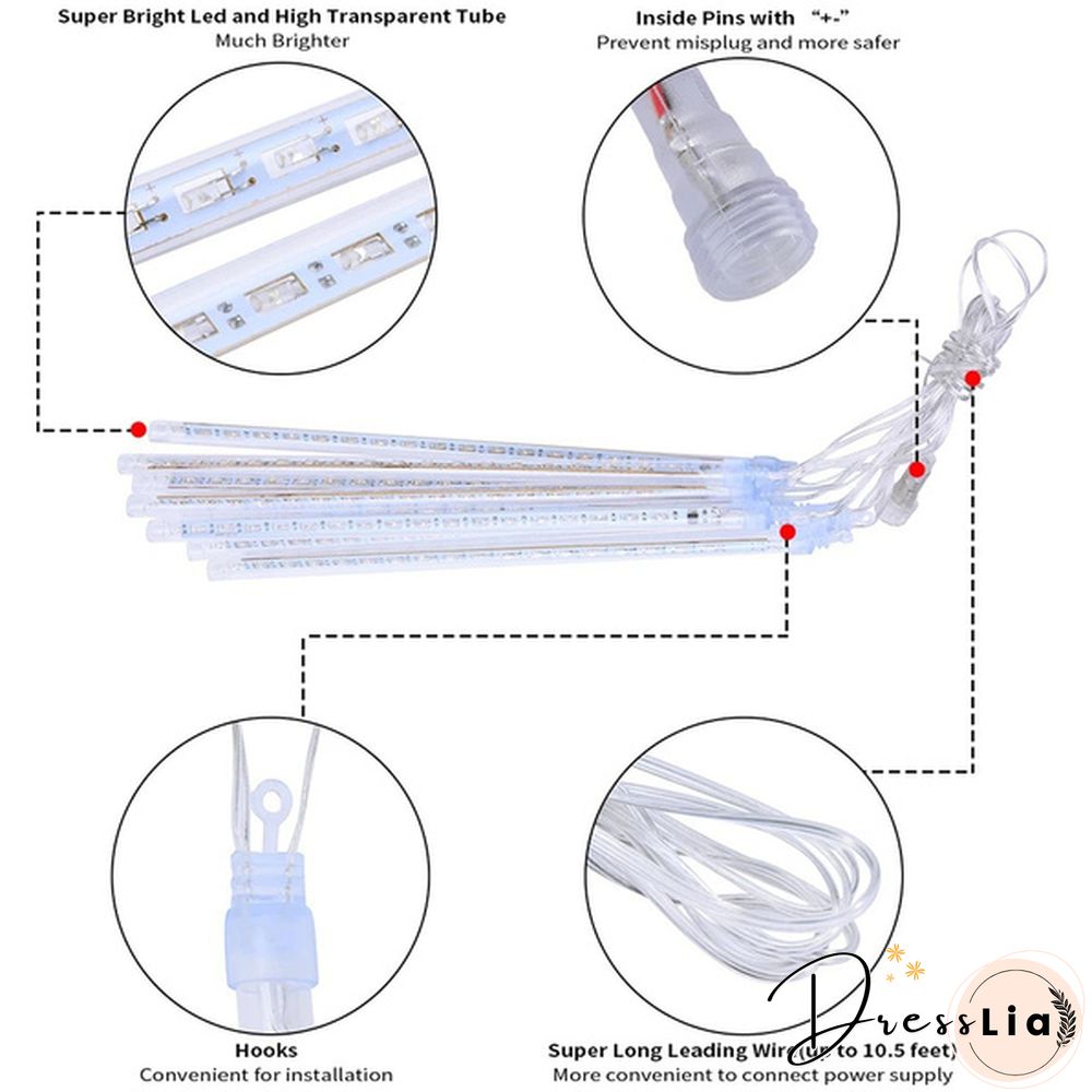 8PCS/1SET 30CM/50CM Waterproof LED Meteor Shower Rain Lights Falling String Lights for Outdoor Home Garden Wedding Party Holiday Christmas Lights