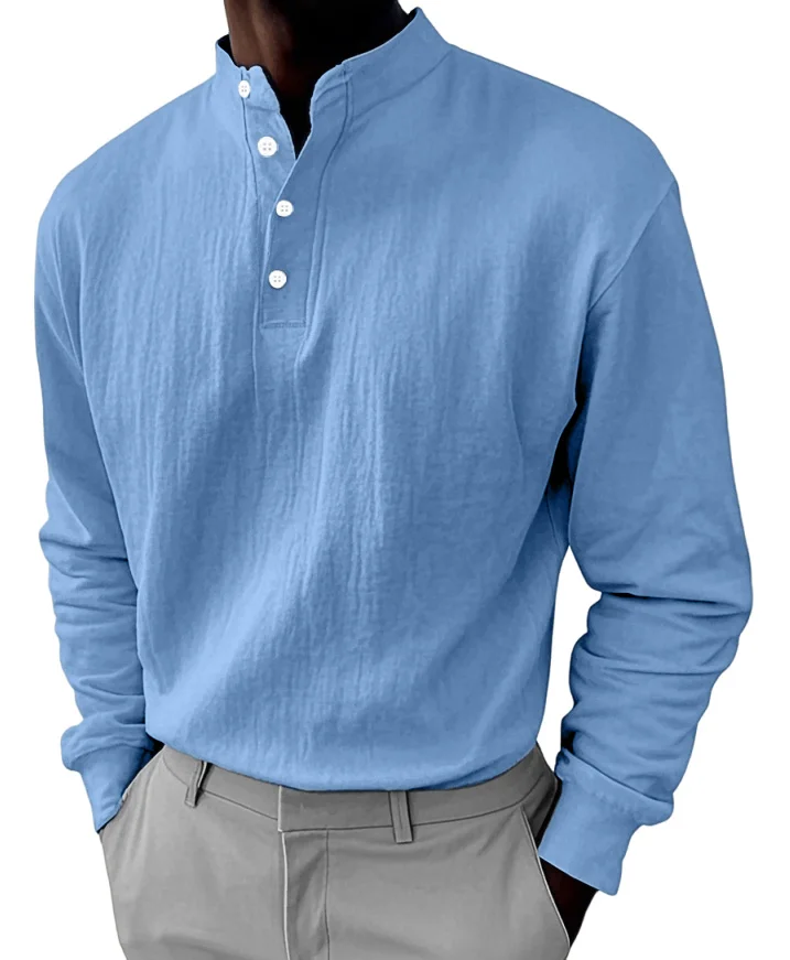 Men's Casual And Comfortable Stand Collar Button-down Long Sleeve Polo Shirt