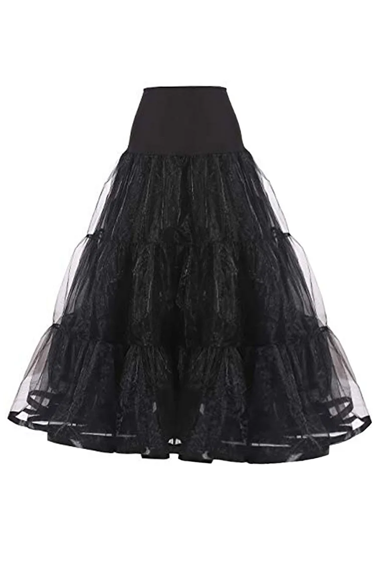 1950s Black Daily Organza Solid Color A-line Petticoat Underskirt