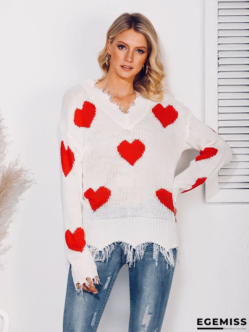 Long Sleeve Graphic V Neck Sweater | EGEMISS