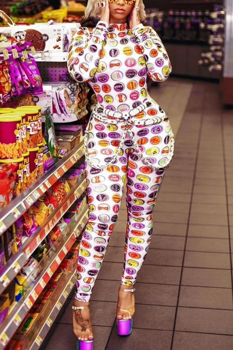 Casual Printing Multicolor Long Sleeve Jumpsuit