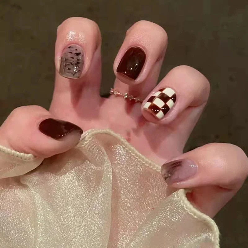 24pcs Full Cover Fake Nails Art Tools Matte Press on Coffin French Acrylic False Nail Tips With Glue Display Artificial Designs-Nail Inspo