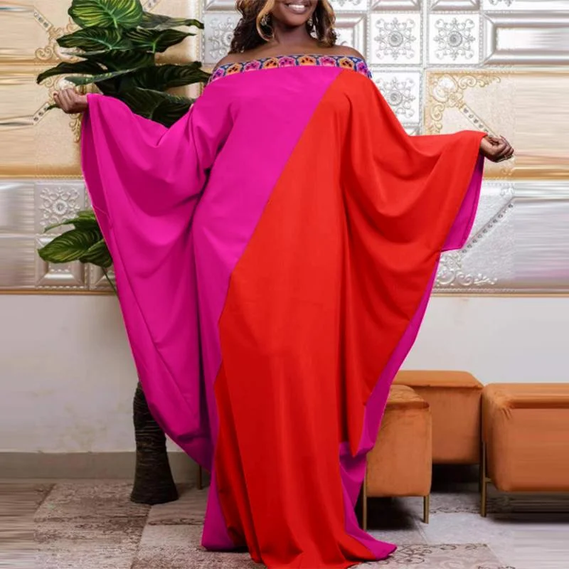 VONDA Stylish Casual Vestido Femme Robe Off Shoulder Maxi Dress 2022 Women Sexy Long Sleeve Sundress Color Patchwork Party Dress