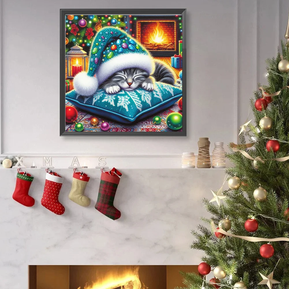 Diamond Painting - Full Round Drill - Christmas Cat(Canvas|40*40cm)