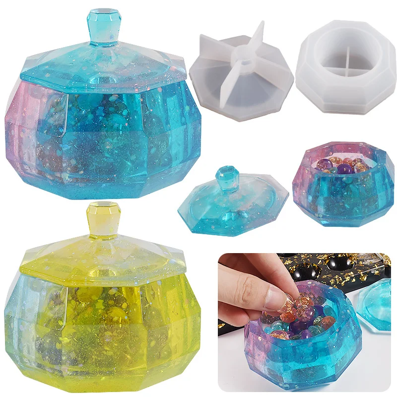 Eight-sided Crystal storage box silicone mold set