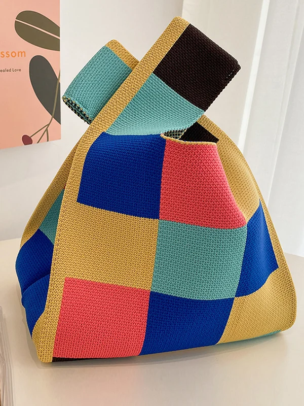 Casual Checkerboard Contrast Color Color-Block Bags Accessories Handbags