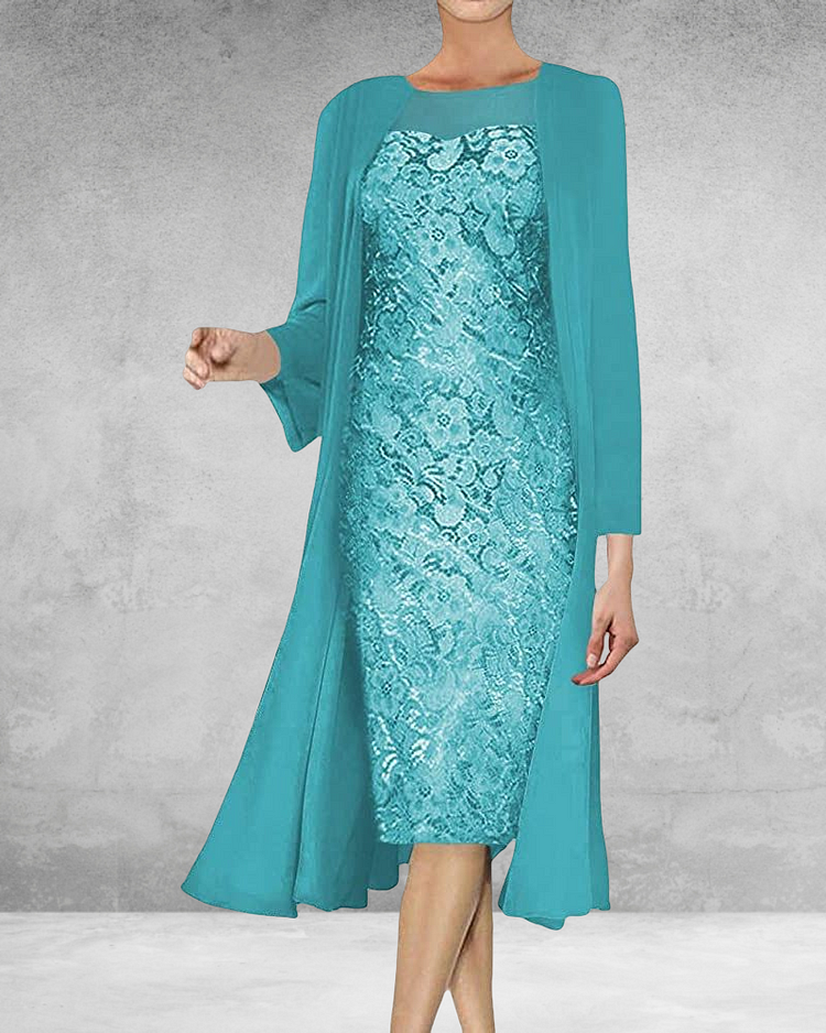 Plus Size Knee-Length Women Lace Dress