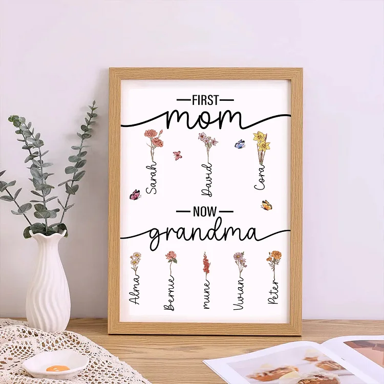 Birth Flower Family Personalized Names Frame