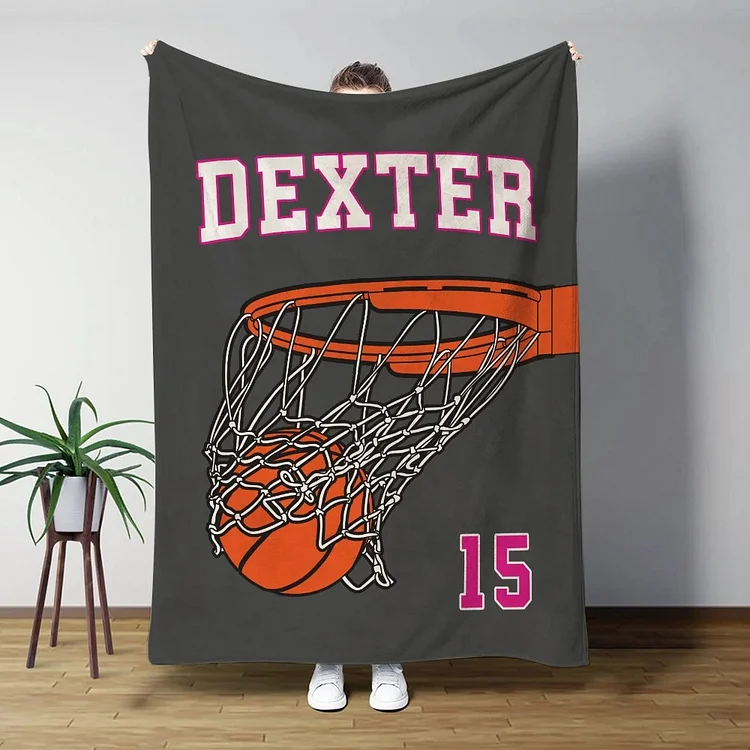 Personalized Multicolor Basketball through Net Soft Throw Blanket with Name and Number Home Decor Birthday Gift for Basketball Sport Lovers