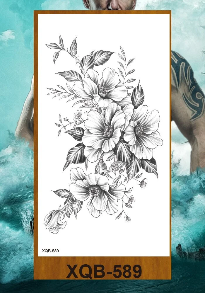 Temporary Tattoo Sticker Women Girl Arm Buttocks Chest Fake Tatoo Flowers Chain Body Makeup Waterproof Lily Butterfly Tattos