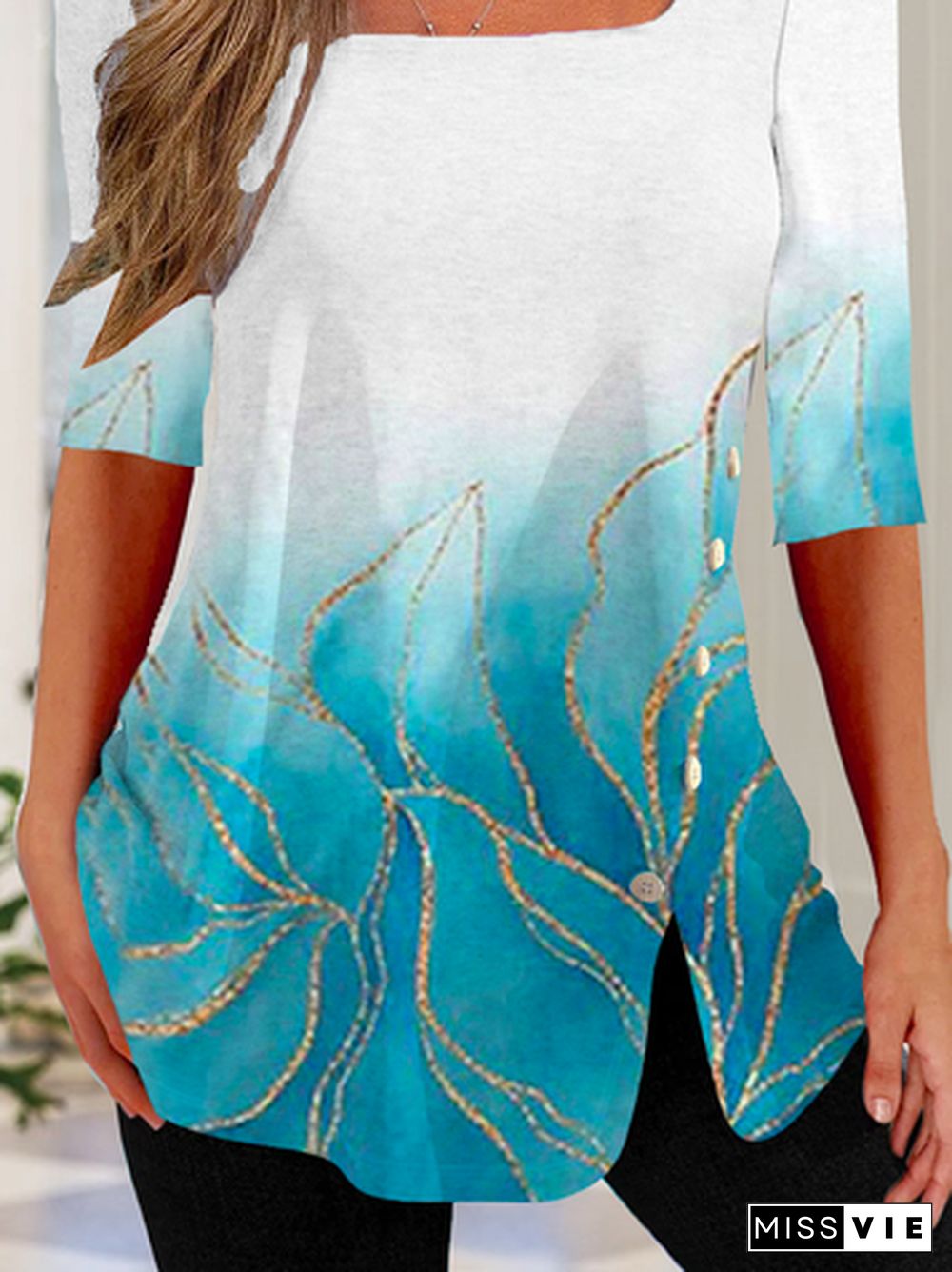 Jersey Square Neck Ombre T-Shirt