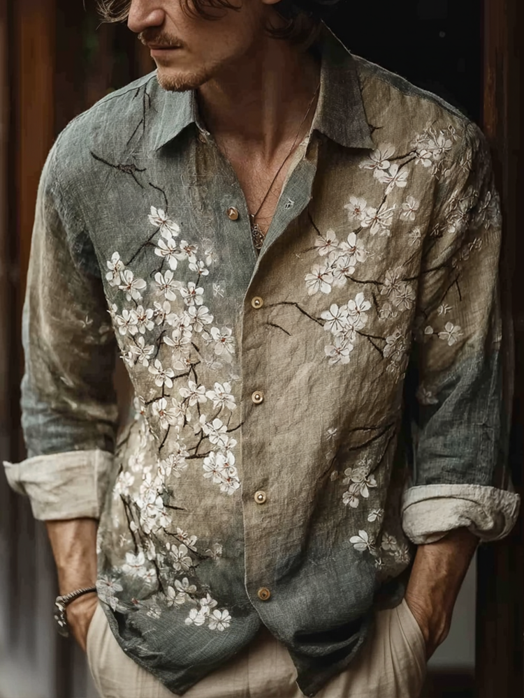 Comstylish Bohemian Retro Style Floral Print Men's Long-sleeve Shirt 1