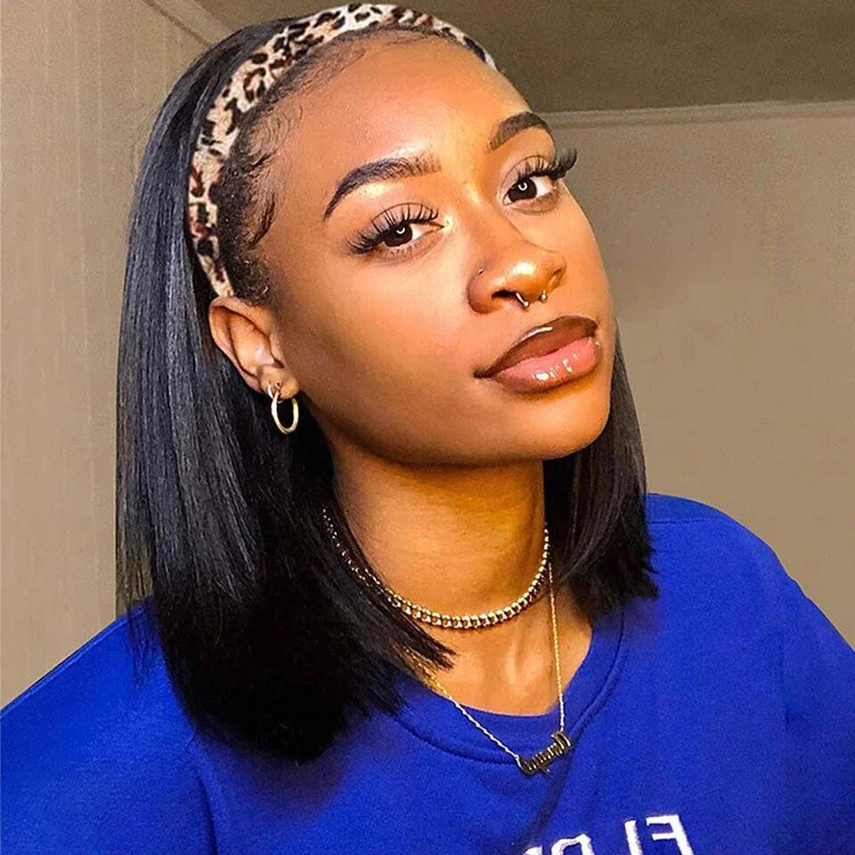 Short Bob Headband Wig 180% Density Brazilian Remy Human Hair Glueless Short Straight Headband Human Hair Wigs for Black Women US Mall Lifes