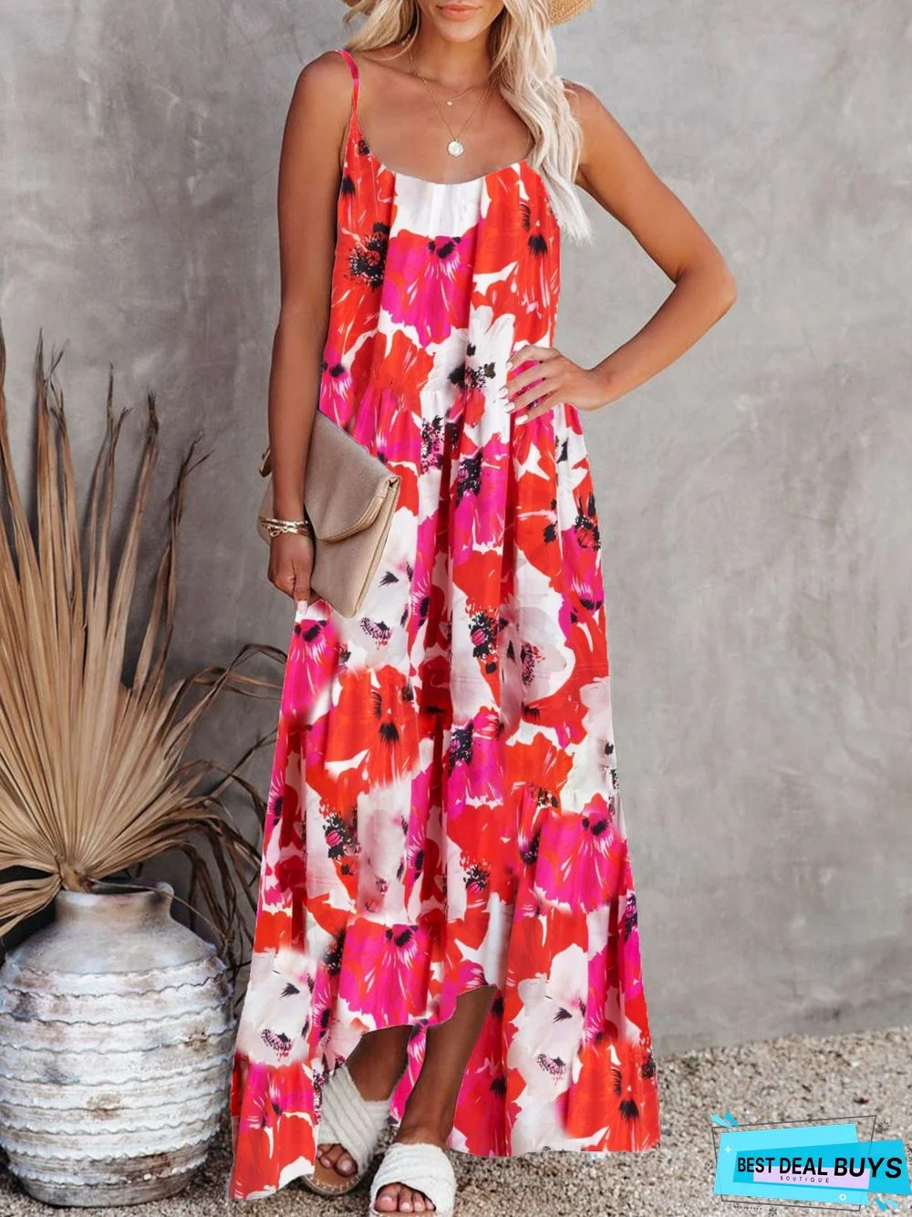 Floral Sleeveless Boho Shift Weaving Dress